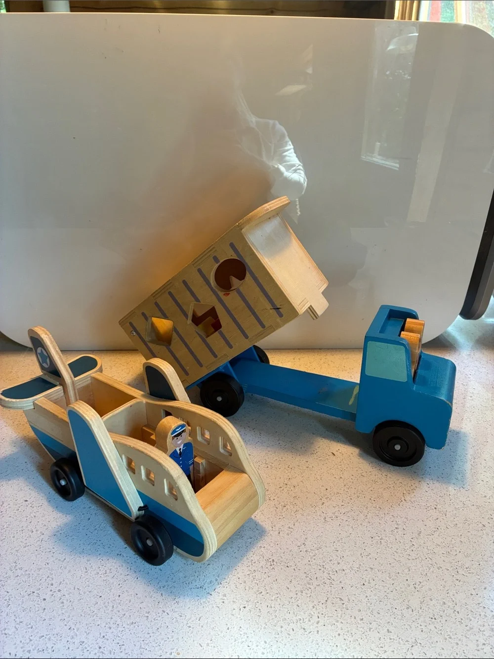 Melissa & Doug Blue Wooden Airplane and Shape-Sorting Truck Set
